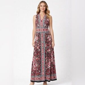 WISP Eliza Jersey Maxi Dress Coral Boho Print NWT Size 2(E27)